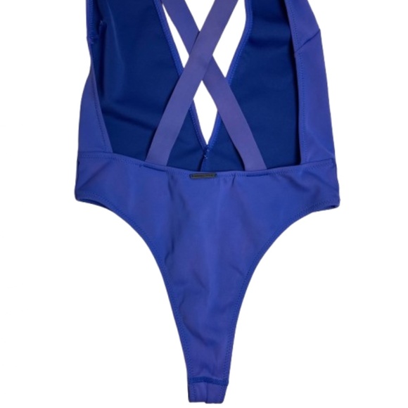 Blue Deep V-Neck One-Piece Swimsuit/Bodysuit - Size Small - Excellent Condition - Picture 2 of 4